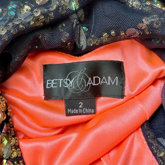 BETSY AND ADAM Illusion Low Back Prom Dress Crystal Beading Rhinestones Size 2 - Picture 11 of 13